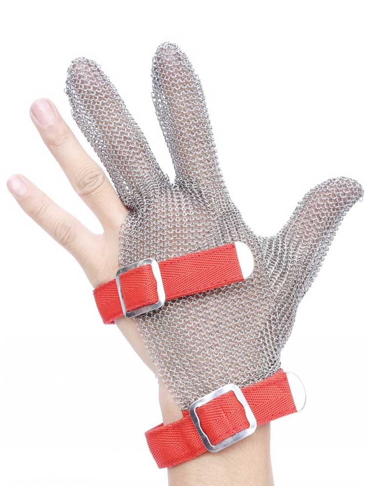 3 Finger Metal Mesh Glove with Adjustable Textile Strap